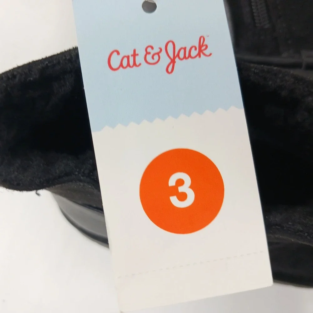 Cat & Jack Honor Girls Black Faux Suede Faux Fur Lined Winter Boots Size 3 NEW